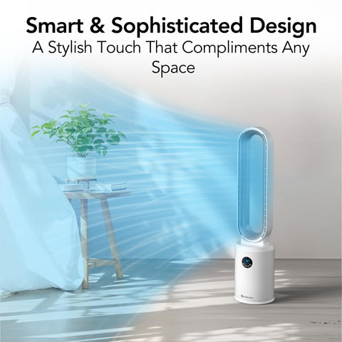 Comfort Zone bladeless tower fan safety features make homes with kids or pets calmer.