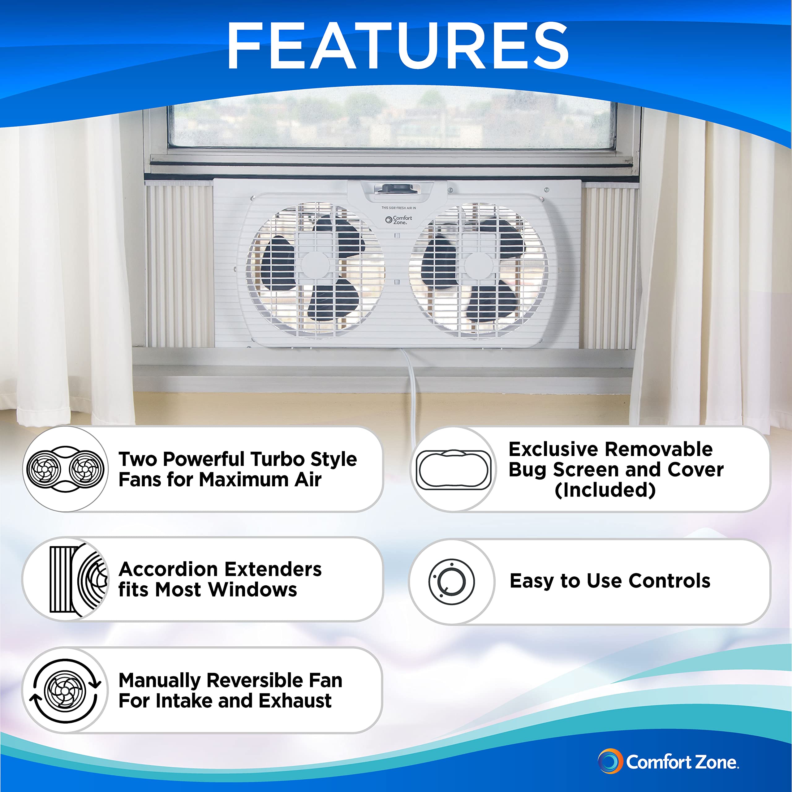 Comfort Zone 9-inch twin fan with speed dial for customizable comfort