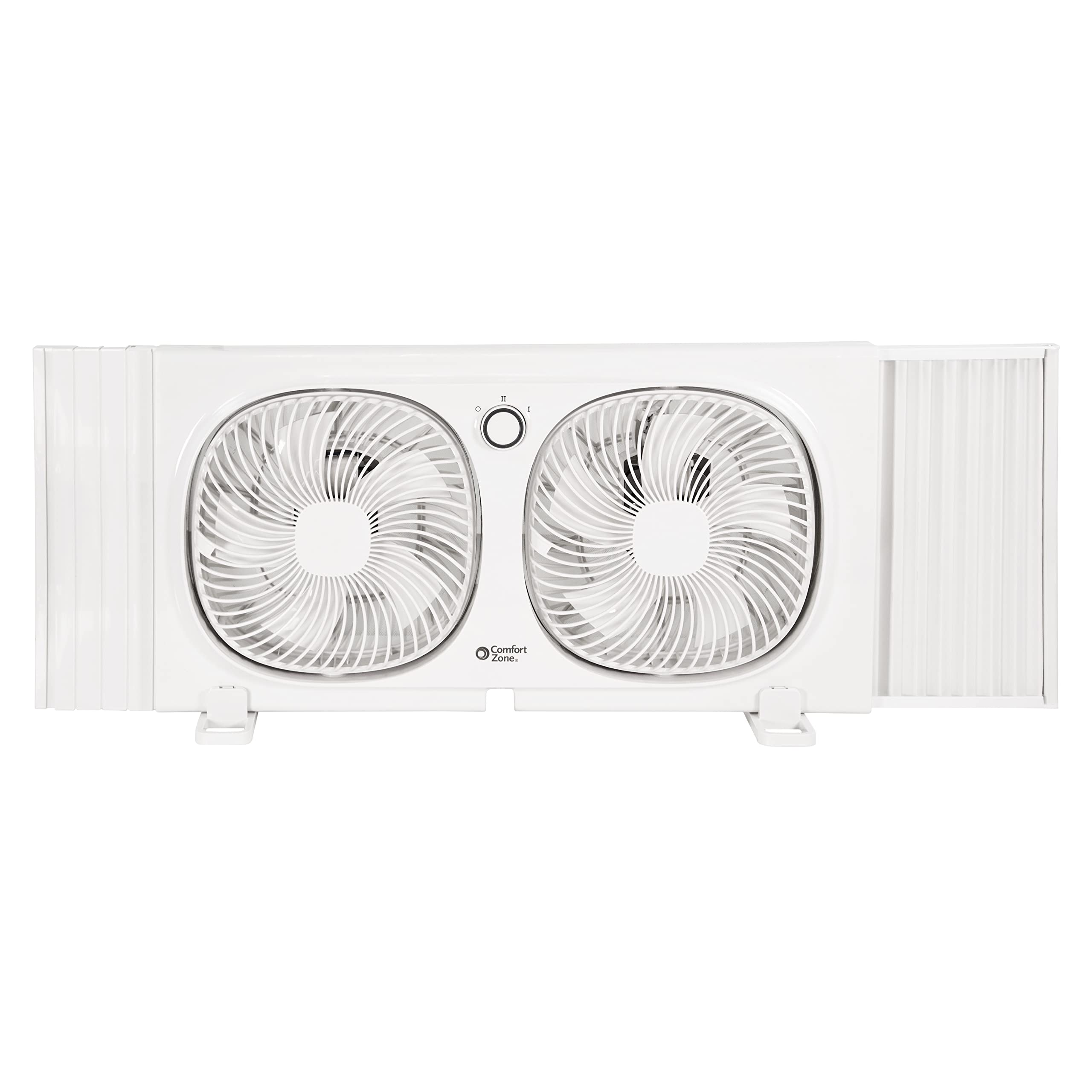 Comfort Zone window fan supports in-out airflow for intake or exhaust.