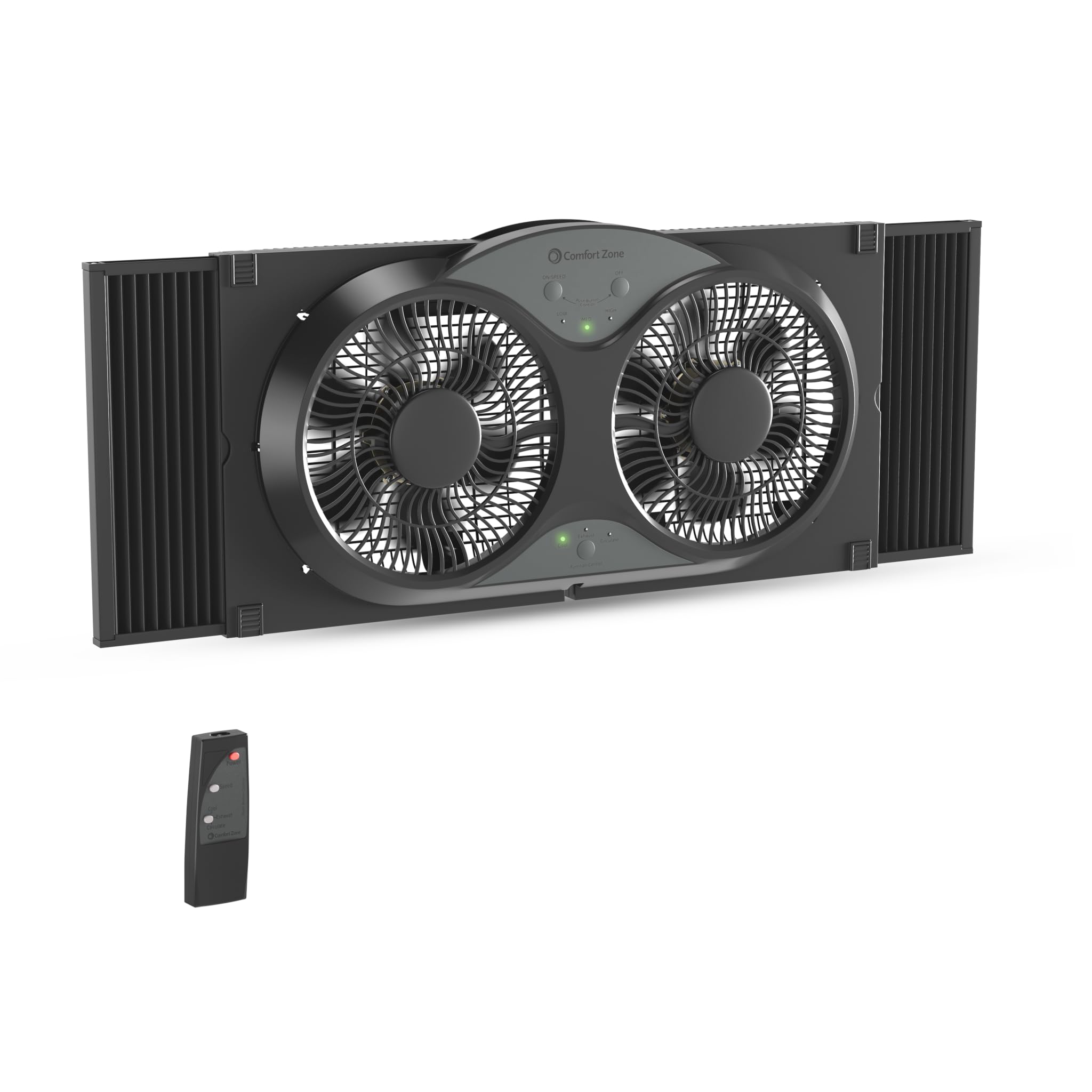 Comfort Zone 9-Inch Twin Window Fan with remote control for flexible airflow in any room