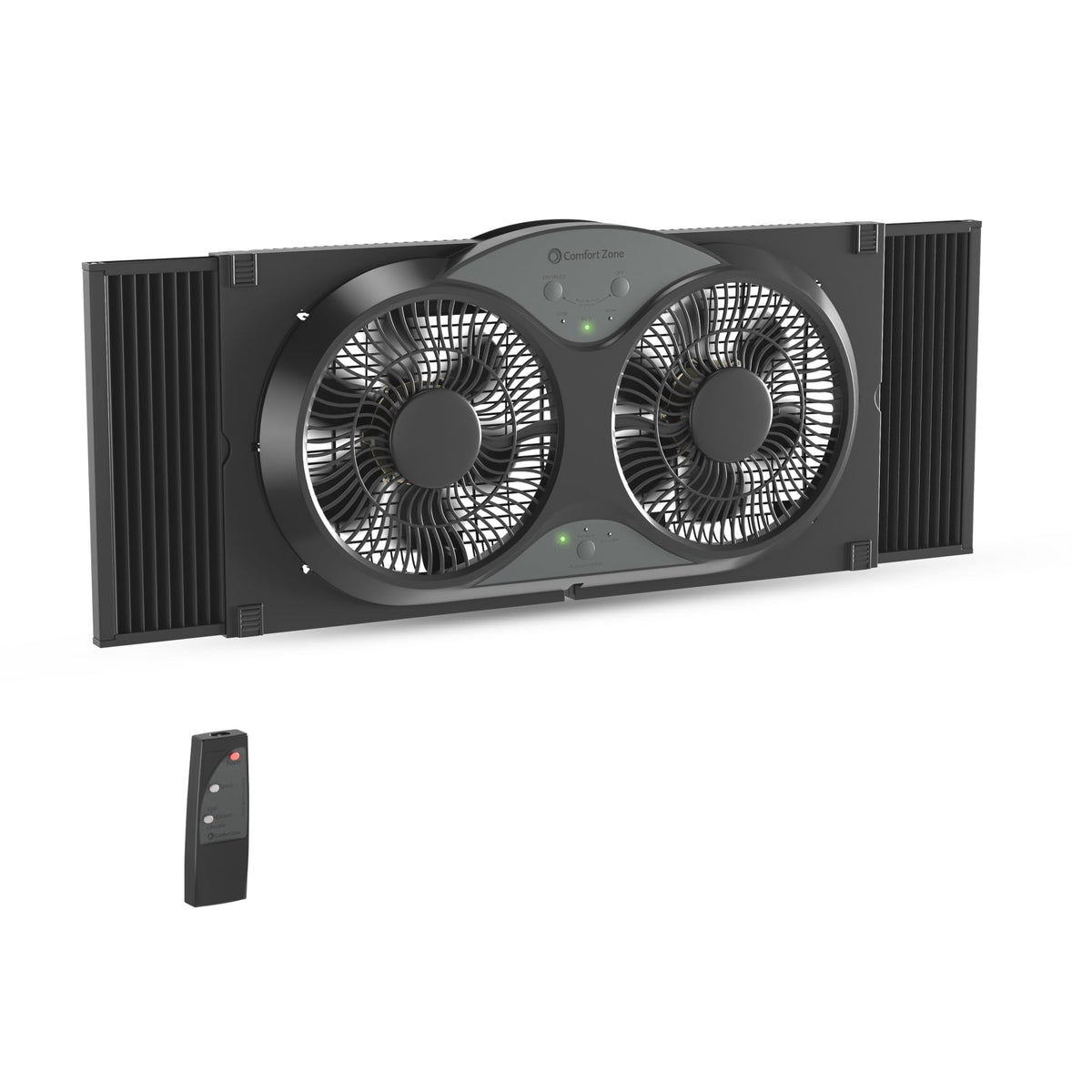Comfort Zone 9-Inch Twin Window Fan with remote control for flexible airflow in any room