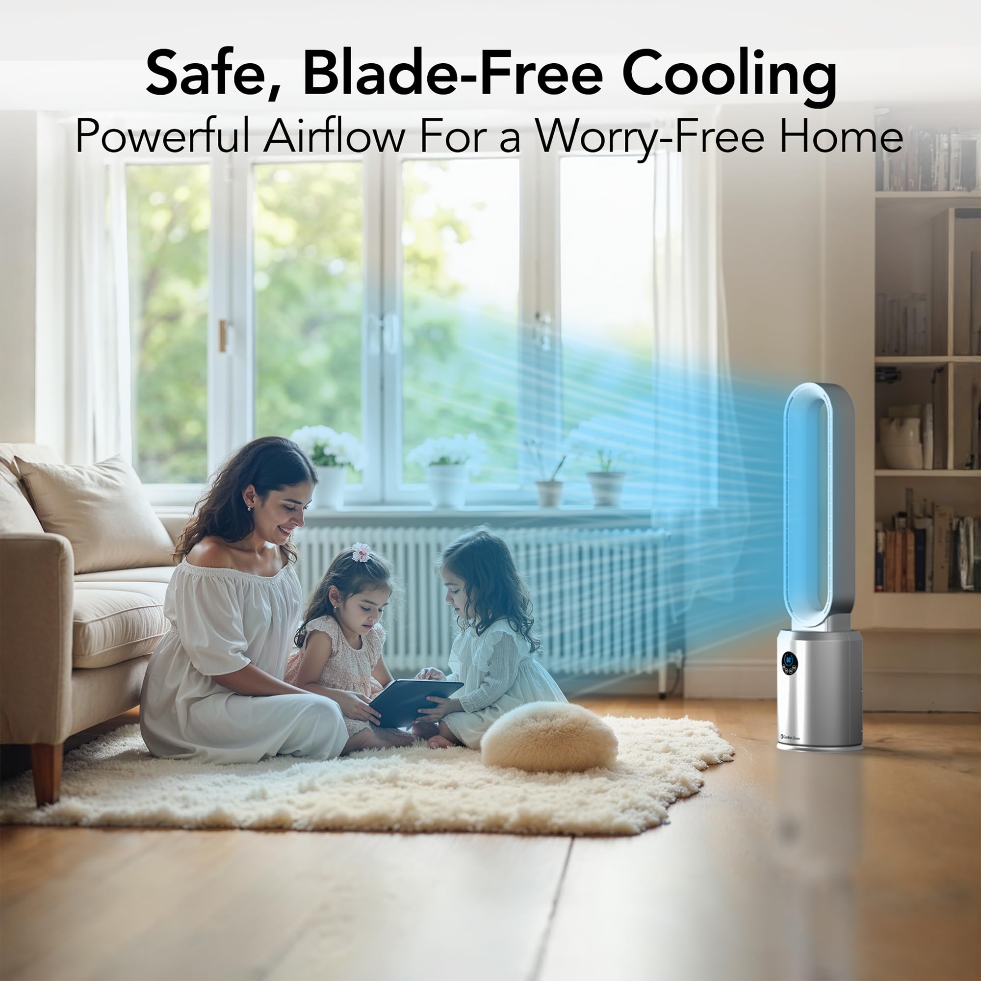 Comfort Zone 40-inch bladeless fan slim-profile unit fits tight spaces.