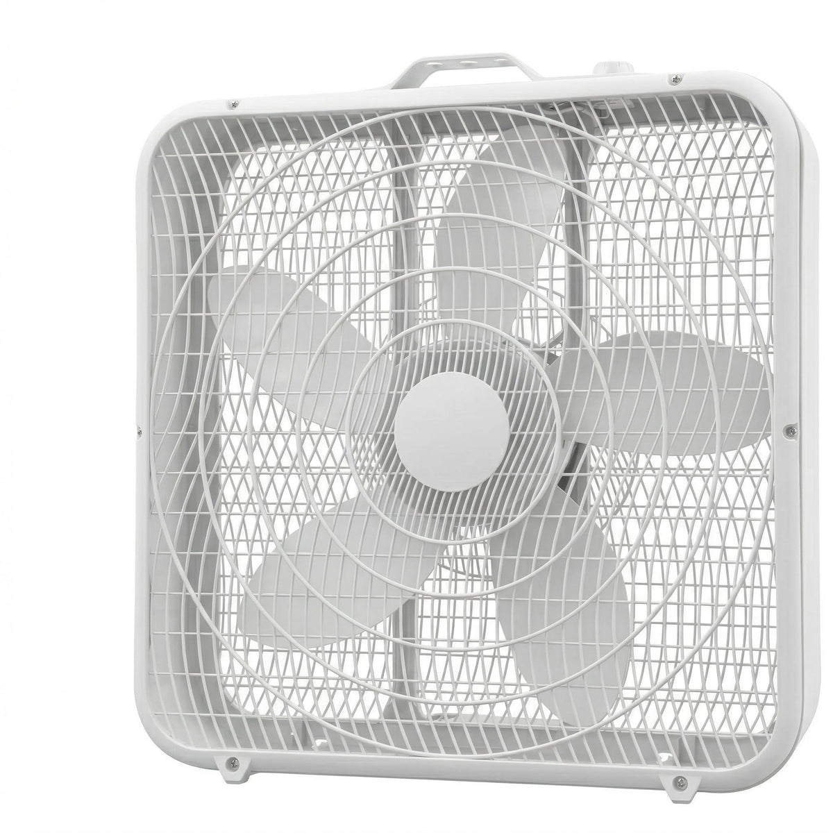 Comfort Zone box fan 20-inch front view boosts room cooling efficiency.