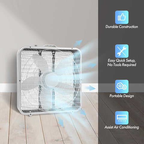 Comfort Zone box fan 20-inch side view shows portable cooling for any room.