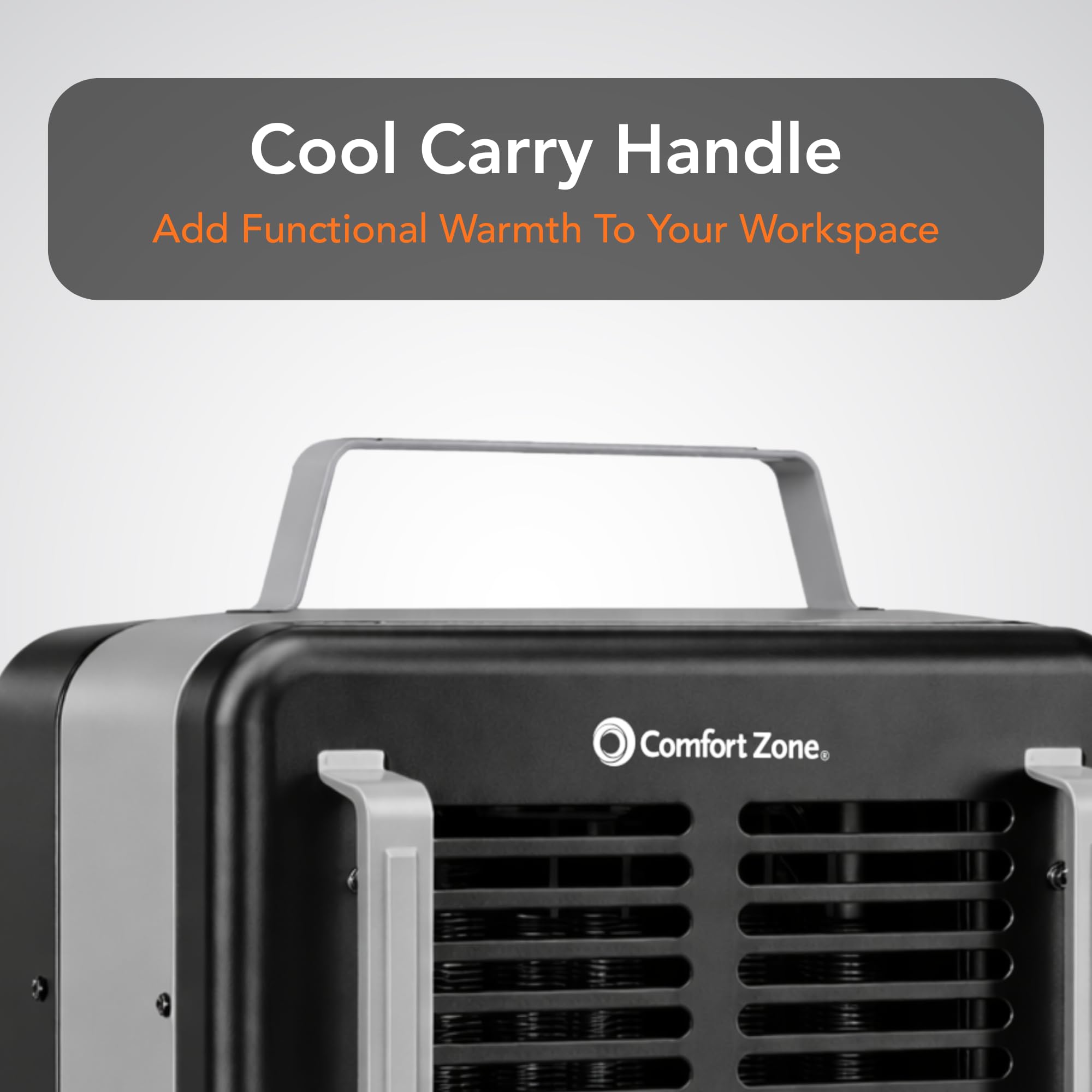 Comfort Zone CZ798BK side view highlights easy room-to-room transport.