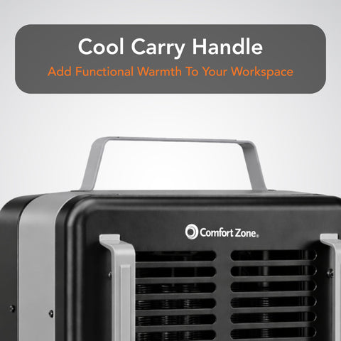 Comfort Zone CZ798BK side view highlights easy room-to-room transport.