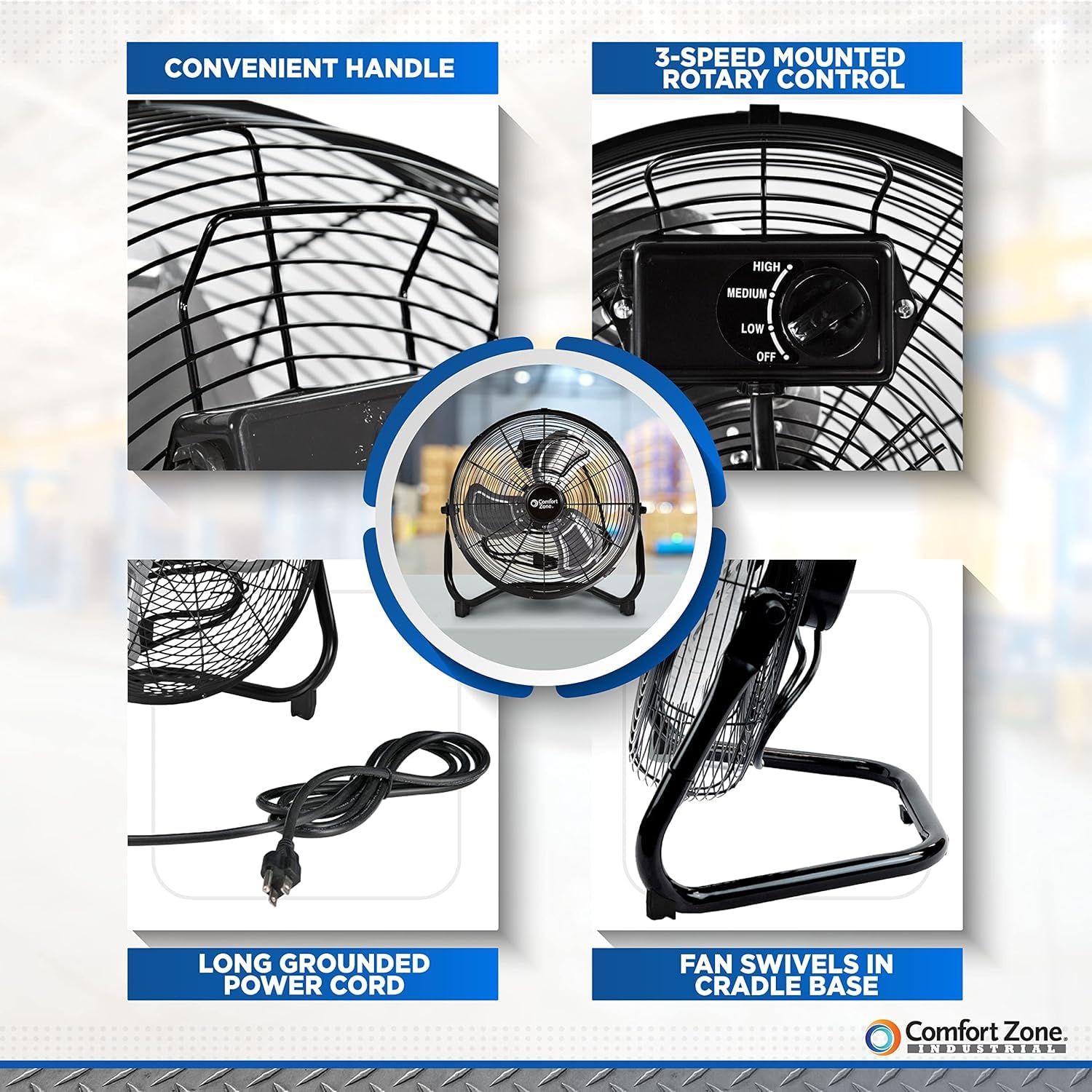 Comfort Zone CZHV14B built in carry handle enables easy room to room transport