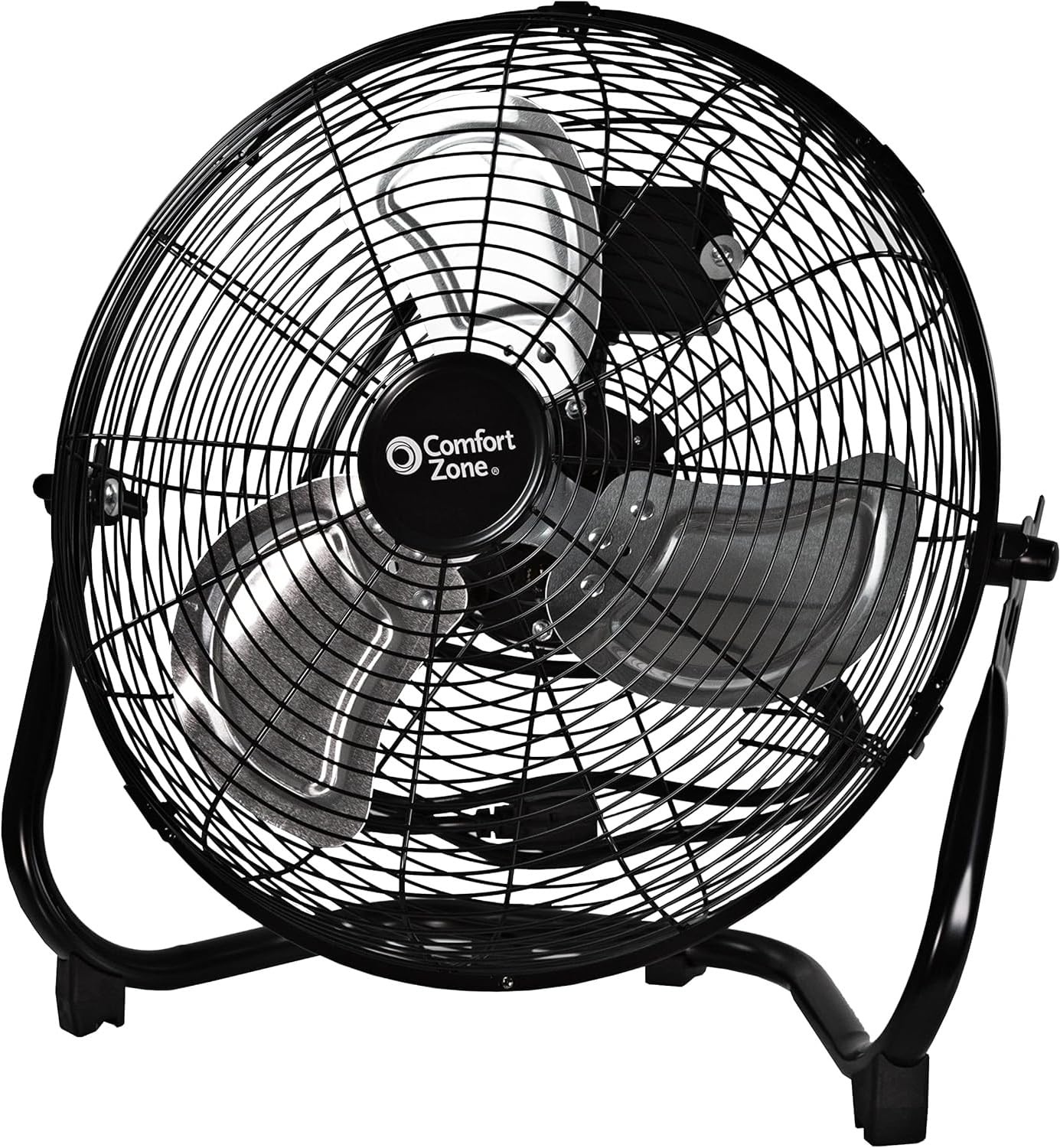Comfort Zone CZHV14B front view of the cradle floor fan for garage cooling