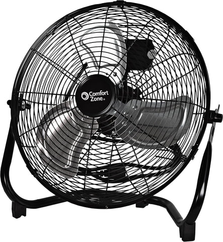 Comfort Zone CZHV14B front view of the cradle floor fan for garage cooling