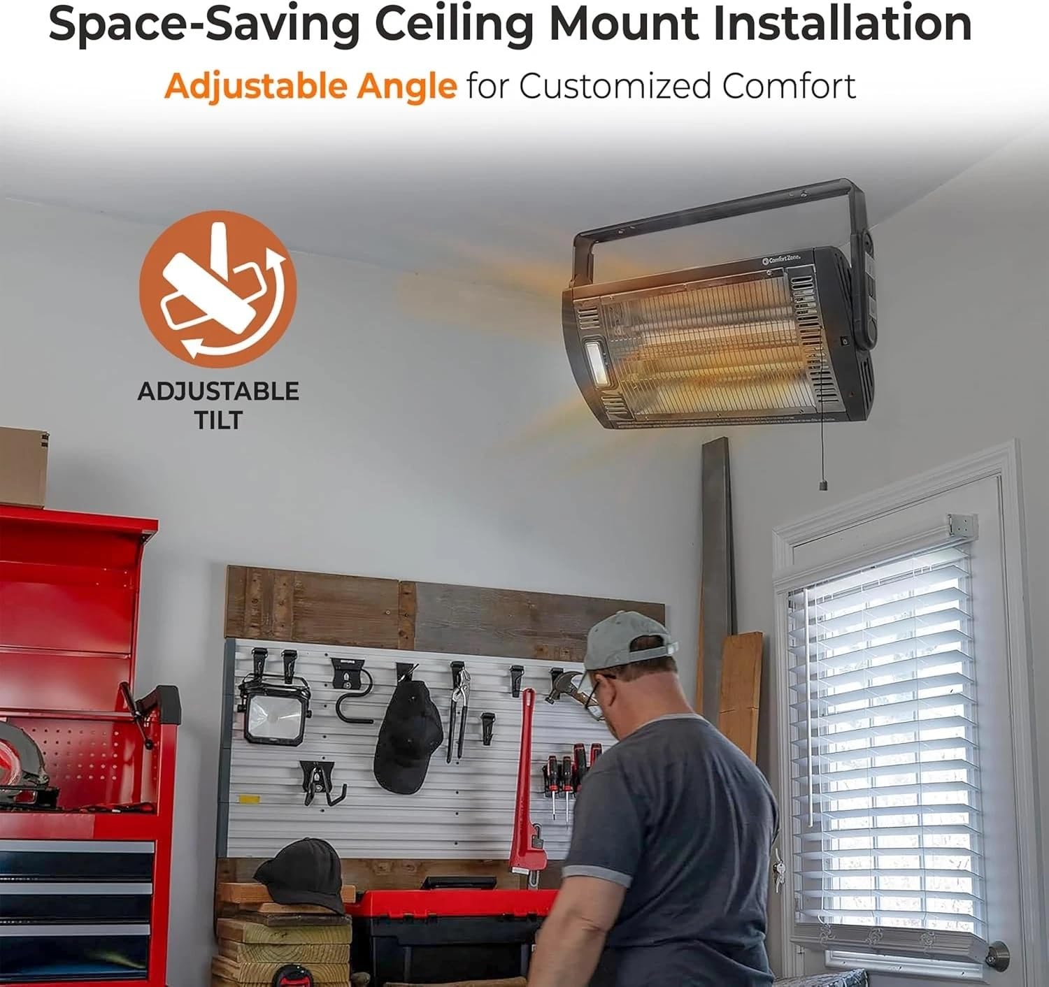 Comfort Zone pull string control keeps operation simple from mounted heights.