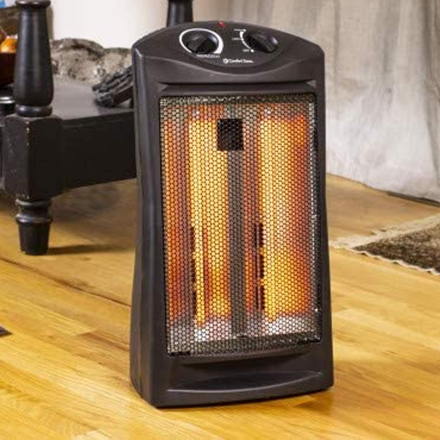 Comfort Zone quartz tower heater ideal for bedroom warmth and quick comfort.