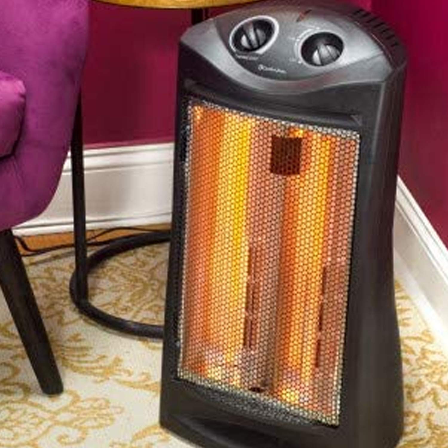Comfort Zone quartz tower heater compact design fits in small rooms.