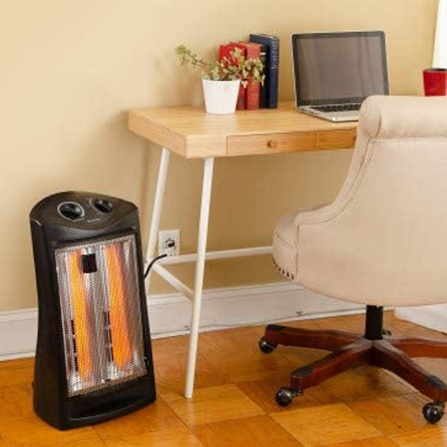 Comfort Zone quartz tower heater stays cool while you move it around.