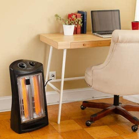Comfort Zone quartz tower heater stays cool while you move it around.