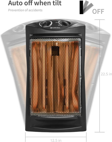 Comfort Zone quartz tower heater thermostat dial enables precise comfort.