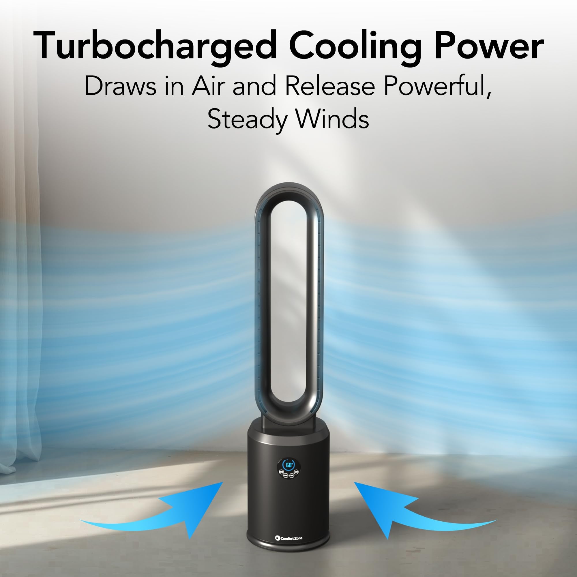 Comfort Zone wide-angle oscillation delivering even room cooling throughout.