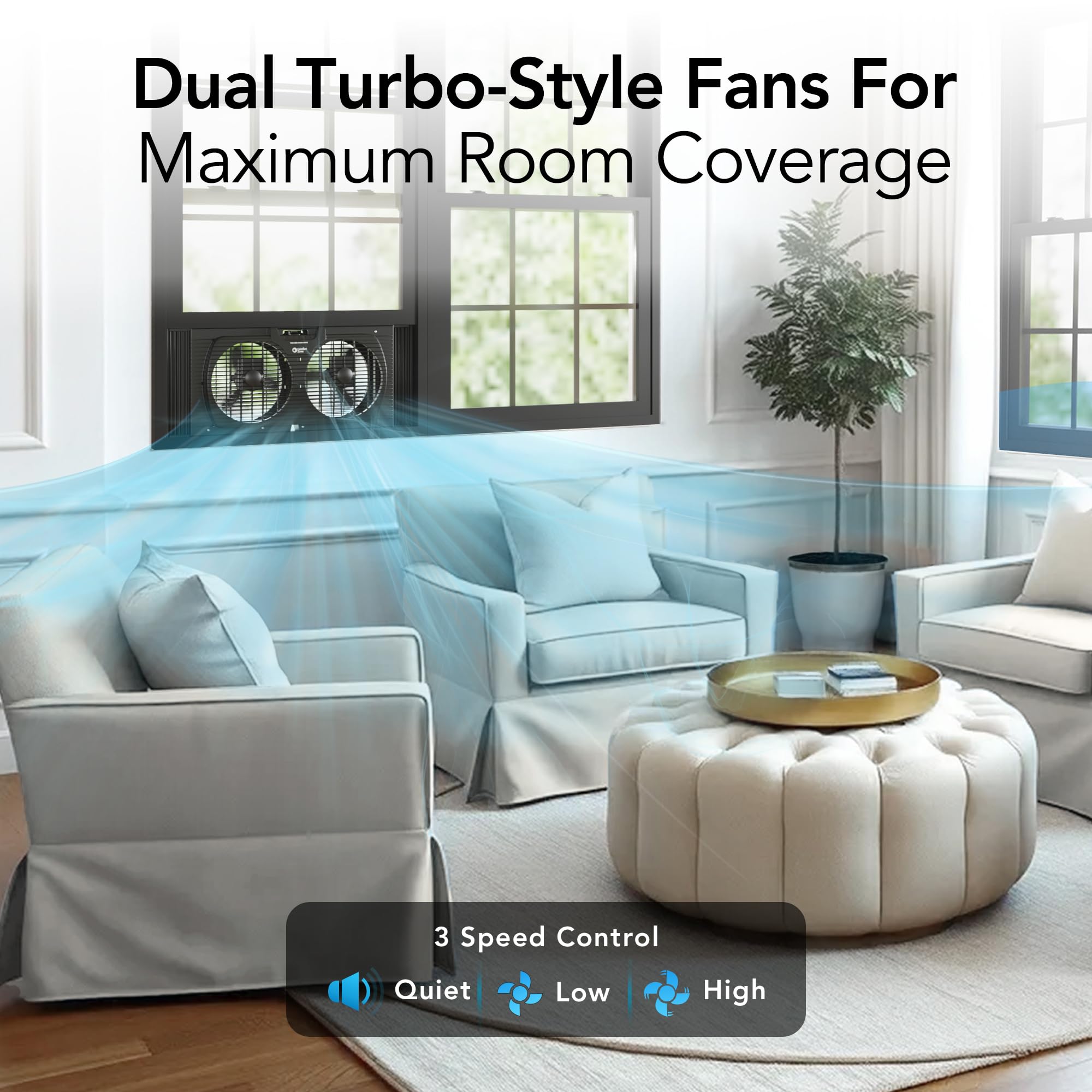 Comfort Zone window fan 3-speed dial for precise airflow control