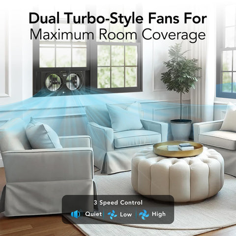 Comfort Zone window fan 3-speed dial for precise airflow control