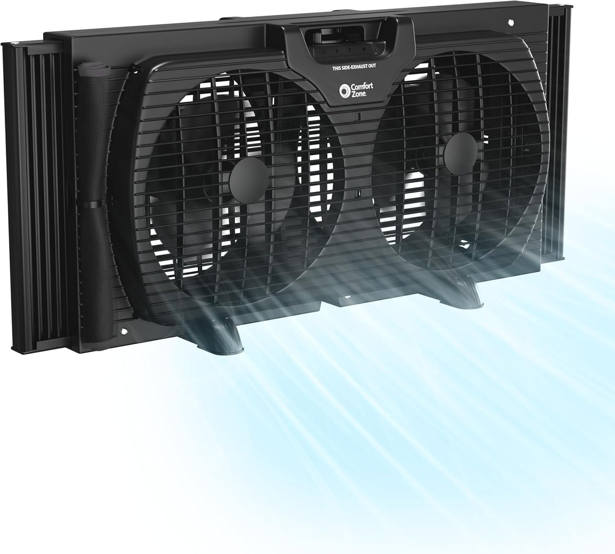 Comfort Zone window fan compact-design in a window delivering quiet airflow
