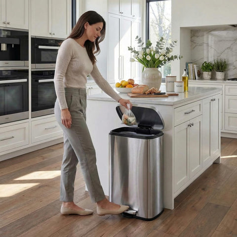 ComfyCorner brushed stainless finish resists fingerprints for easy cleaning.