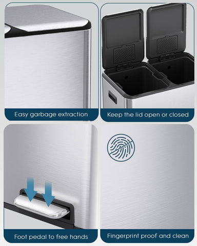ComfyCorner dual trash bin foot pedal enables easy hands-free waste disposal