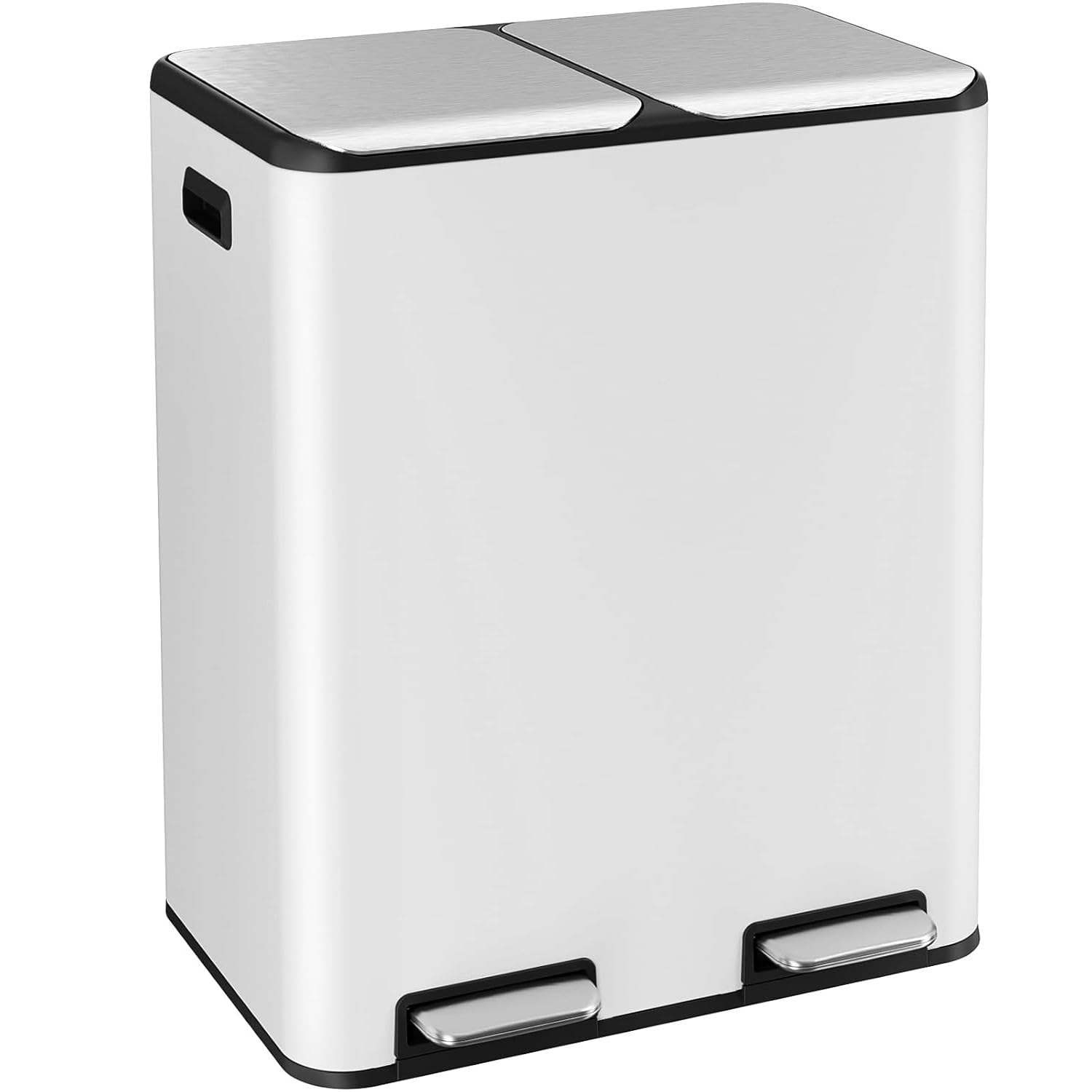 ComfyCorner dual trash bin front view shows two compartments for organized waste