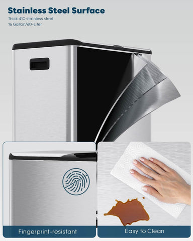 ComfyCorner dual trash bin open lid demonstrating hands-free convenience