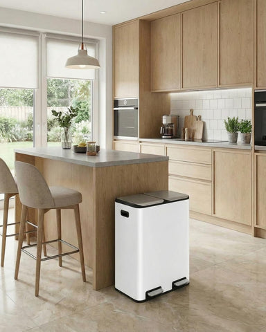 ComfyCorner dual trash bin rectangular design fits kitchens