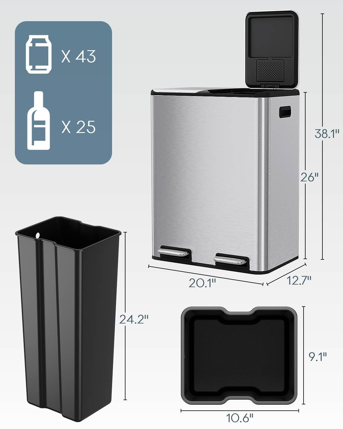 ComfyCorner dual trash bin side panel highlighting clean lines and fingerprint resistance