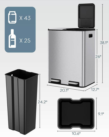 ComfyCorner dual trash bin side panel highlighting clean lines and fingerprint resistance