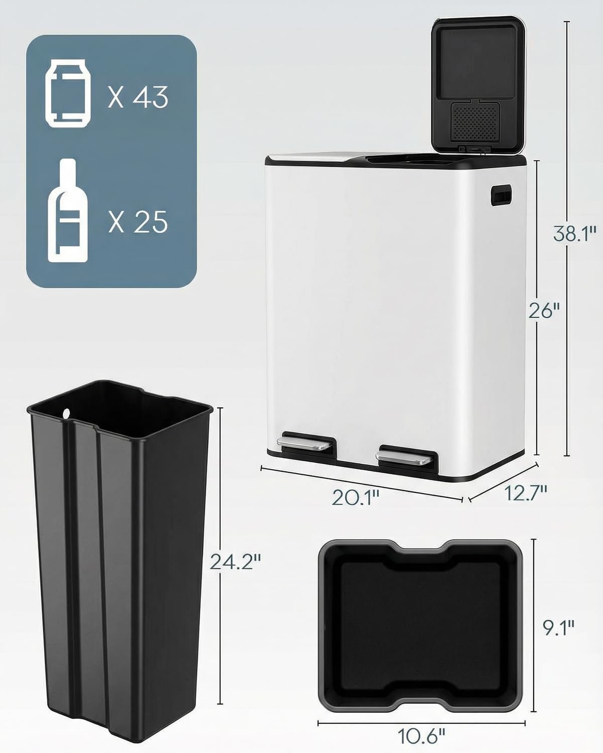 ComfyCorner dual trash bin with step pedal enables hands-free disposal