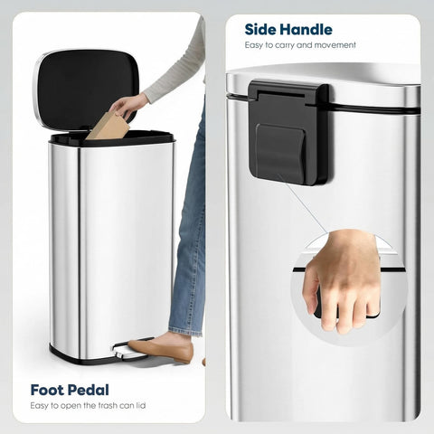 ComfyCorner trash can back-side handle eases moving from room to room.