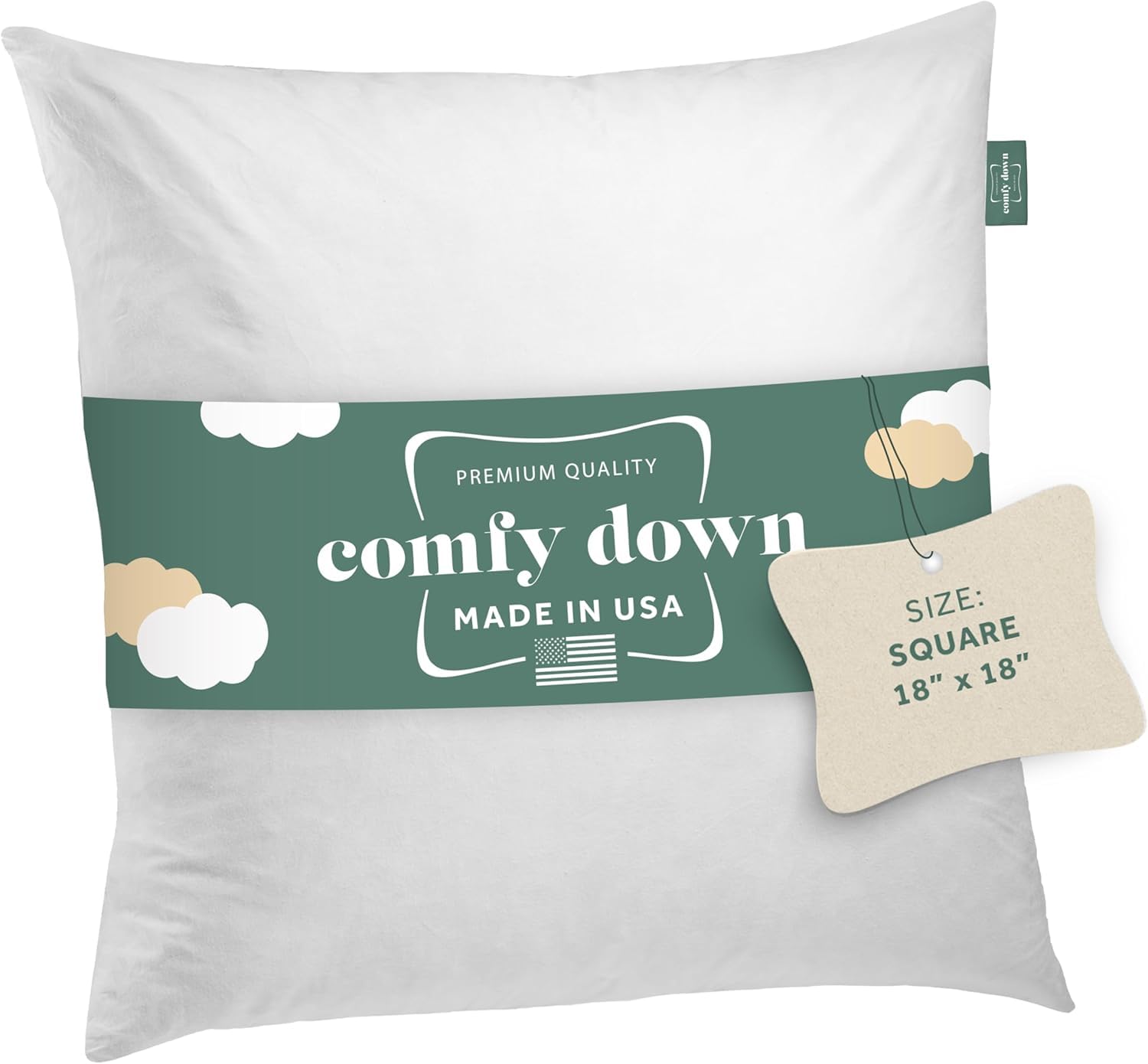 ComfyDown 18x18 insert side view for plush, even fill