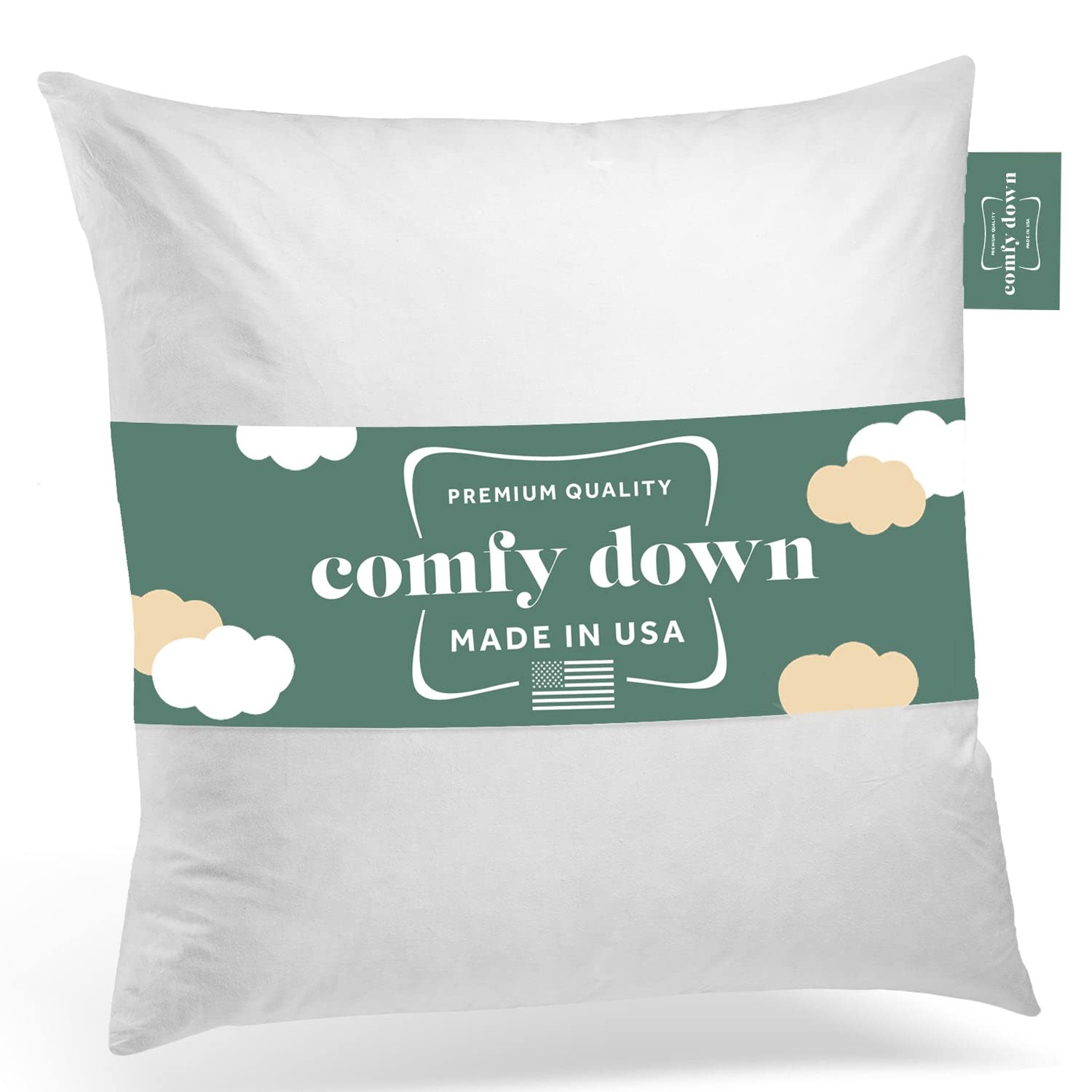 ComfyDown 22x22 pillow insert in bed decor with plush comfort.