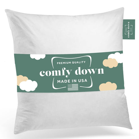 ComfyDown 22x22 pillow insert in bed decor with plush comfort.