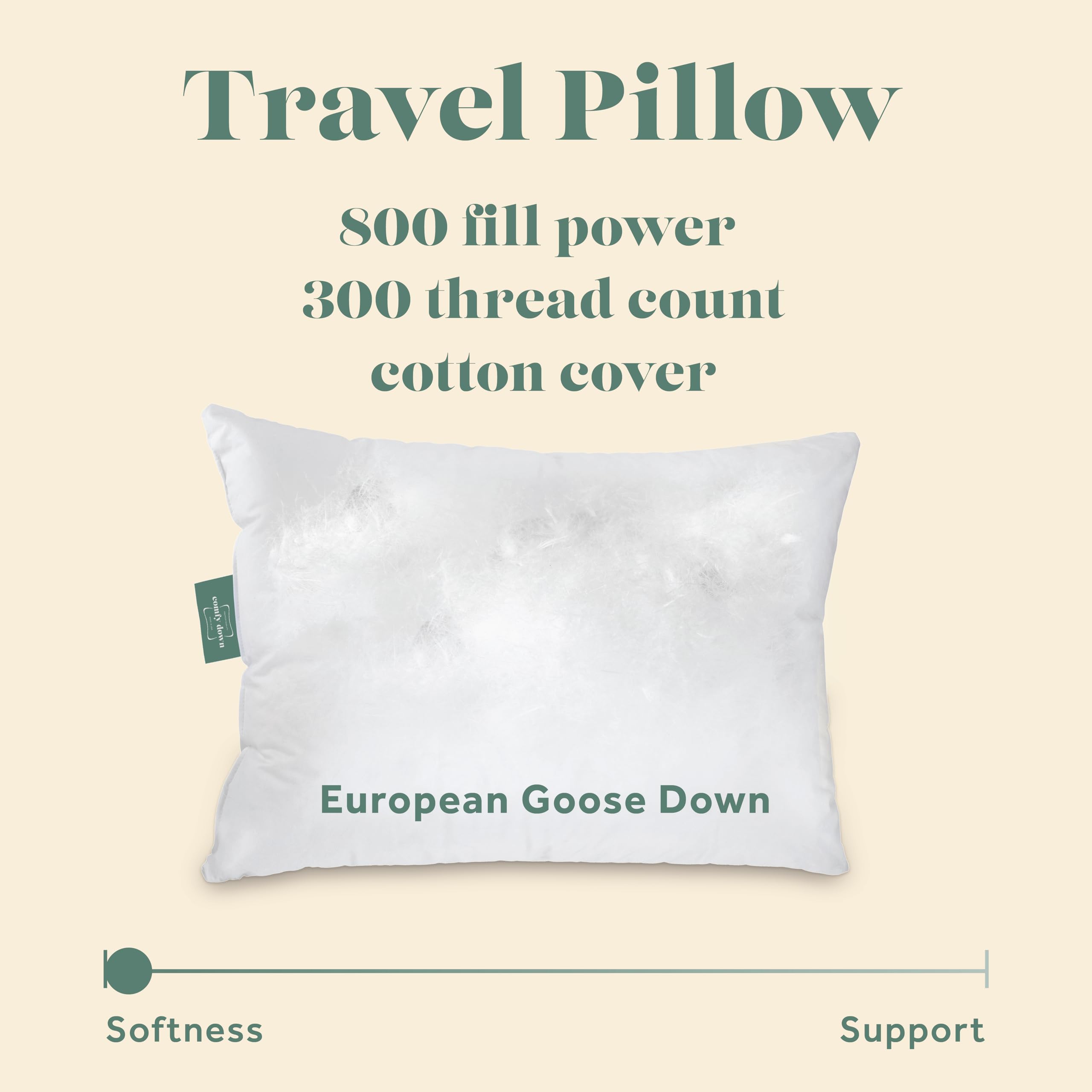 ComfyDown goose-down travel pillow cover close-up reveals 300-thread Egyptian cotton texture