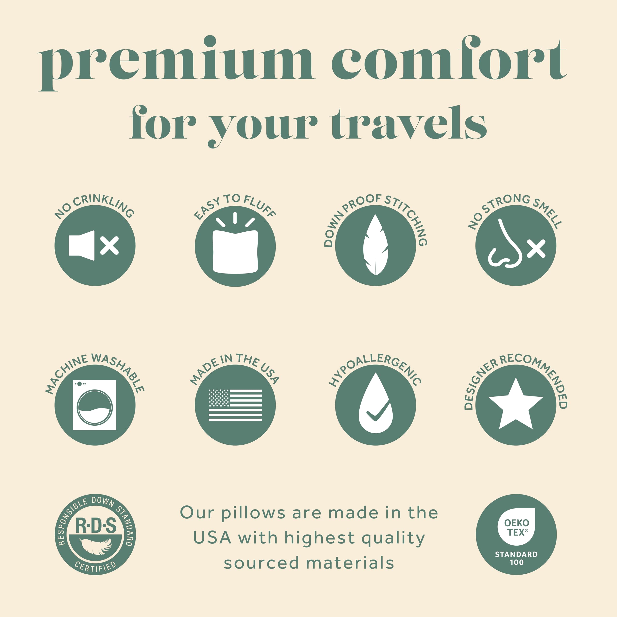 ComfyDown goose-down travel pillow Egyptian cotton cover close-up shows smooth fabric