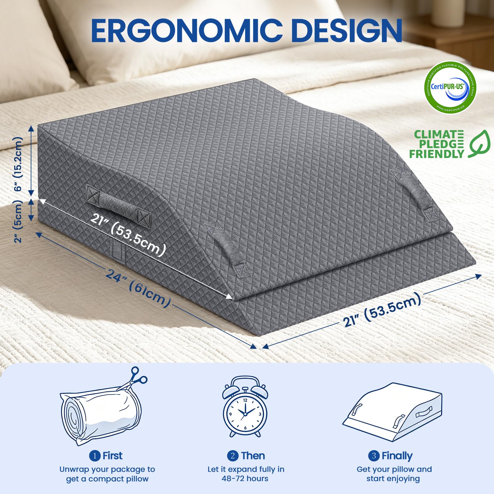 ComfyInLove Elevation Pillow shown at 8-inch height for swelling relief and comfort
