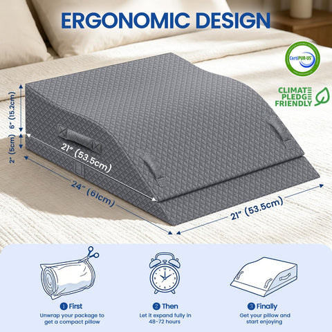 ComfyInLove Elevation Pillow shown at 8-inch height for swelling relief and comfort