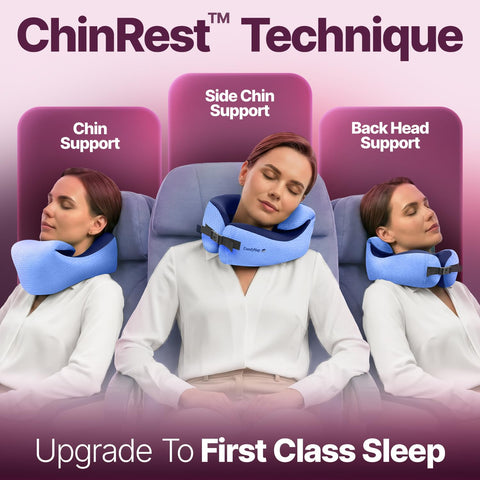 ComfyNap headrest technique features four adaptable positions for side or window sleepers.