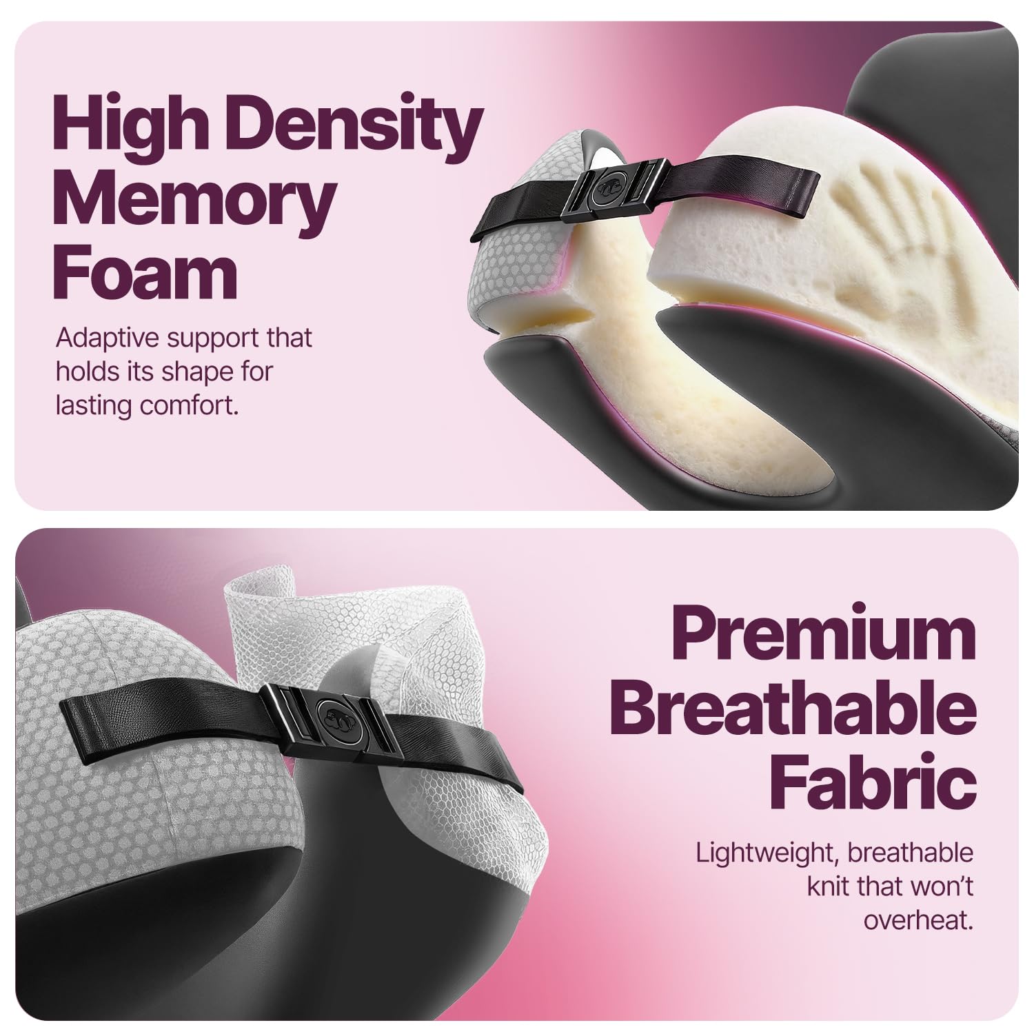 ComfyNap Moon pillow with headrest technique demonstrates adaptable sleep support.