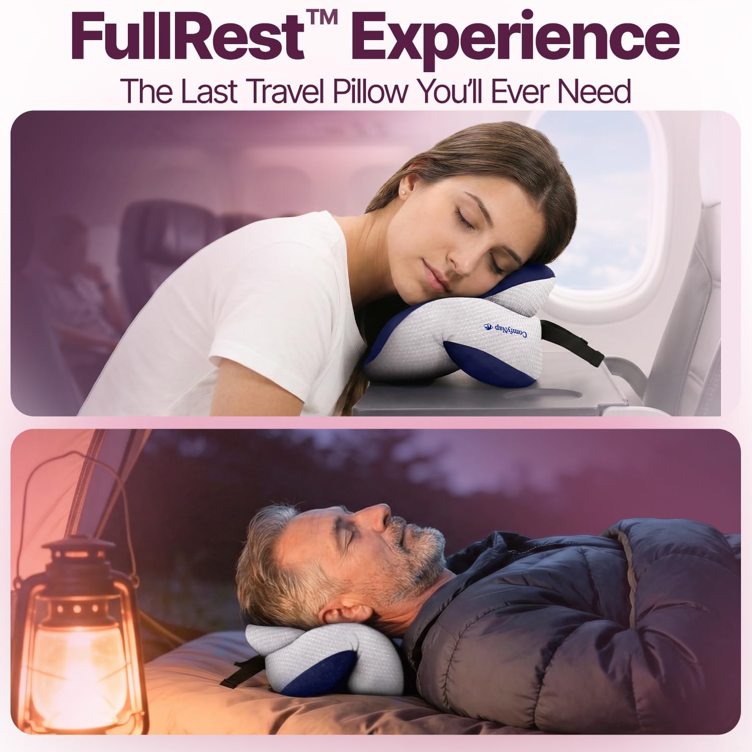 ComfyNap memory foam core delivers supportive, comfortable rest during travel.
