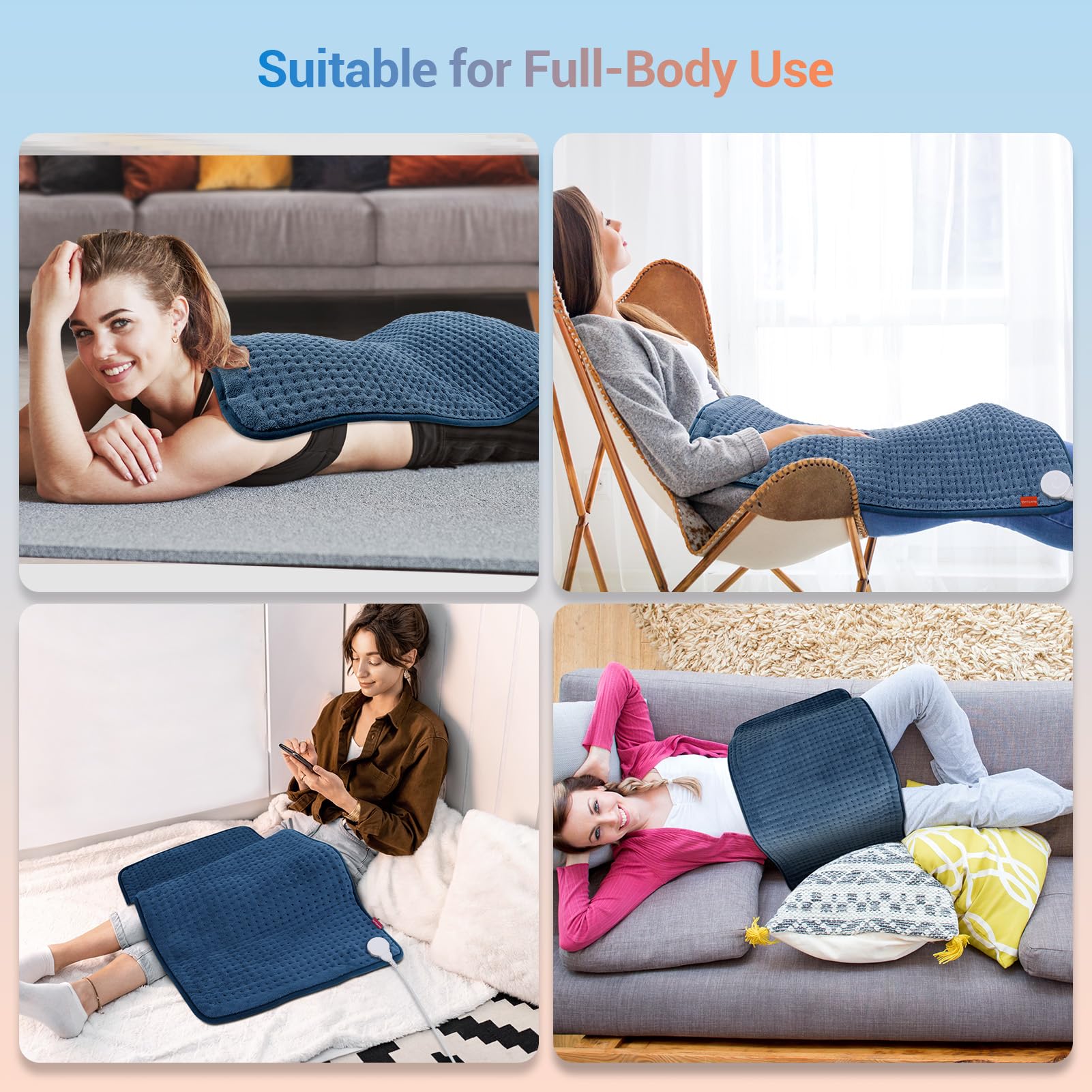 Knees and legs receive soothing heat from the large Comfytemp heating pad.