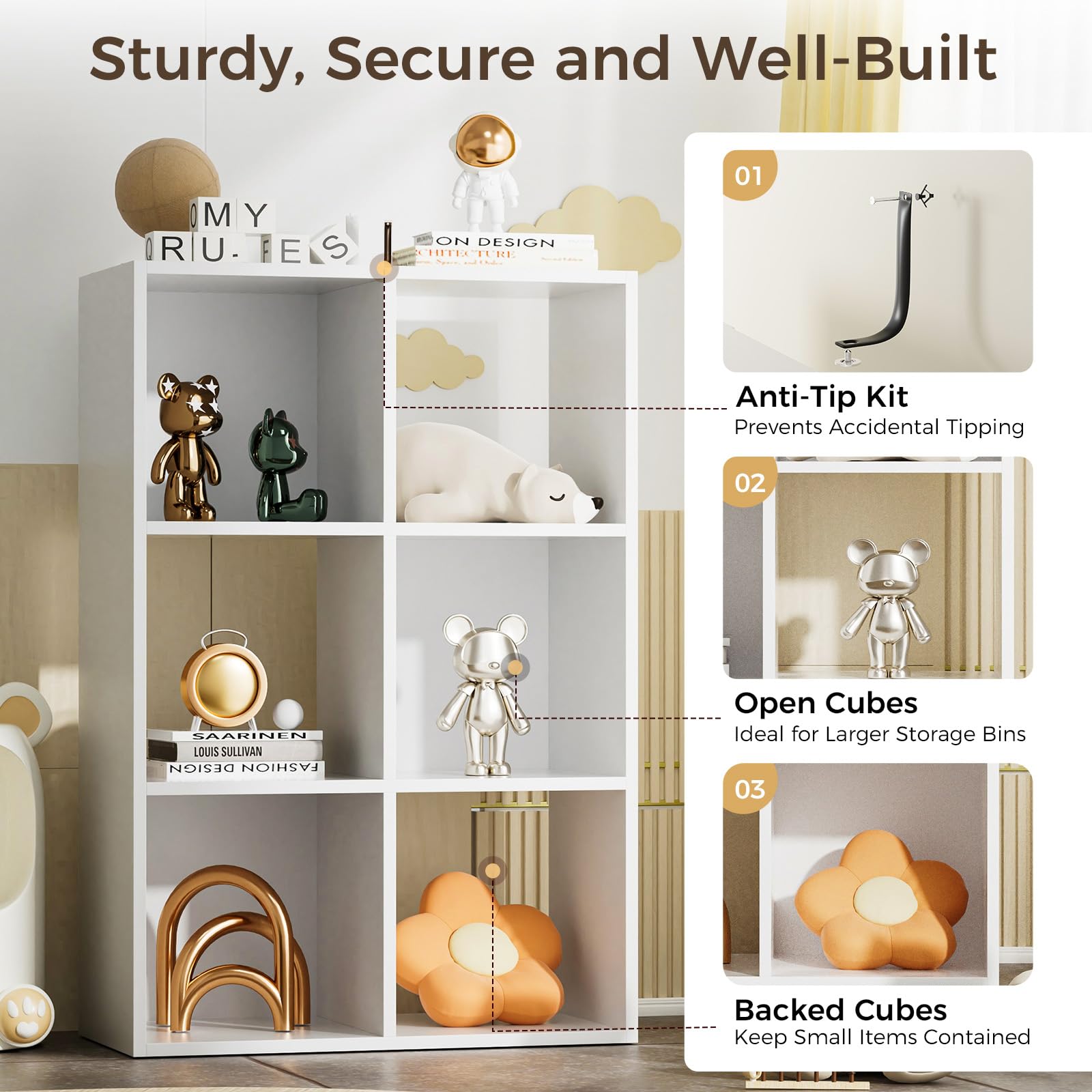 COMHOMA 6-cube storage in a bedroom creates tidy storage and décor display.