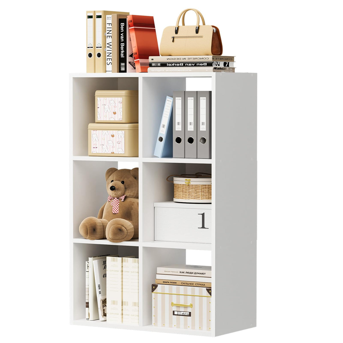 COMHOMA 6-cube storage front view showcases modular design for versatile living room storage.