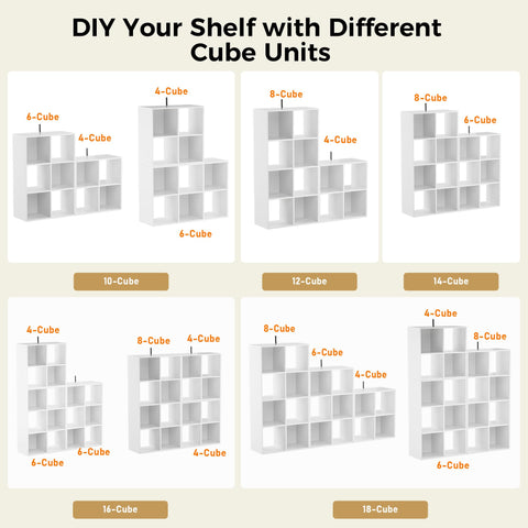 COMHOMA 6-cube storage with bins option highlights customizable storage with 11-inch bins.