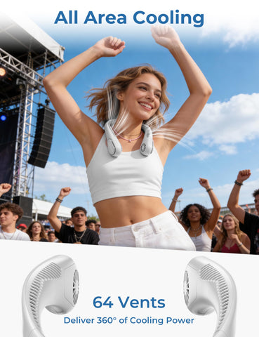 COMLIFE 5000mAh rechargeable neck fan for long-lasting cooling.