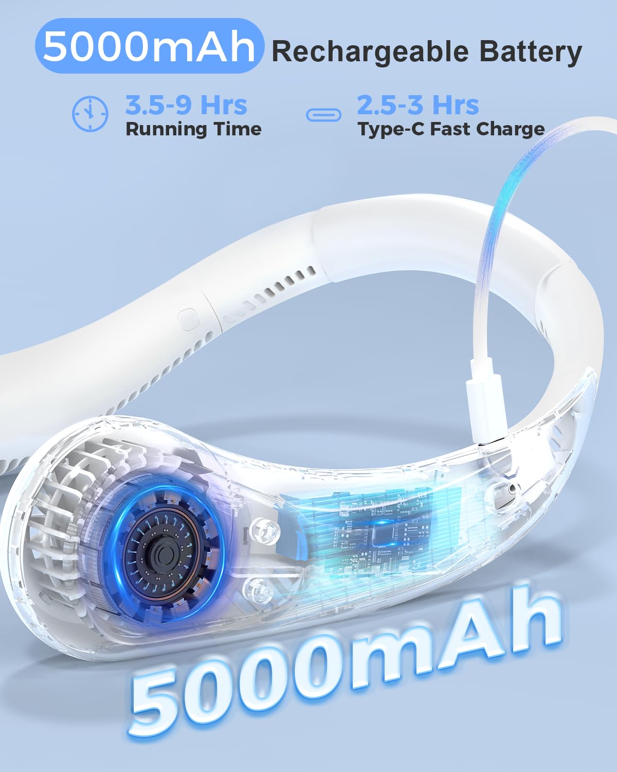 COMLIFE lightweight neck fan at 0.61 lbs for all-day wear.