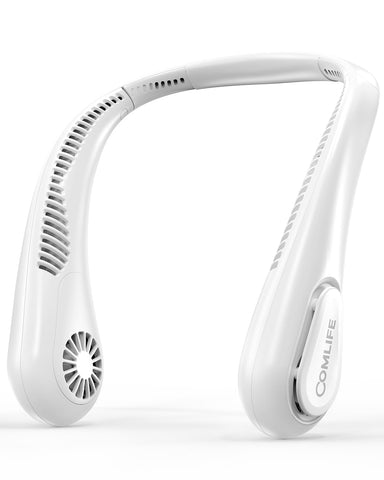COMLIFE portable bladeless neck fan shown for wearable cooling on the go.
