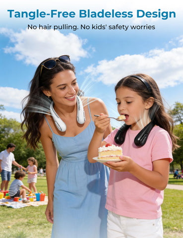 COMLIFE bladeless neck fan with hair-friendly design for comfortable wear.